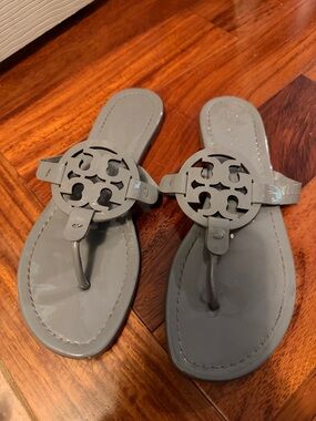 Tory Burch Gray Logo Jelly Thong Sandals